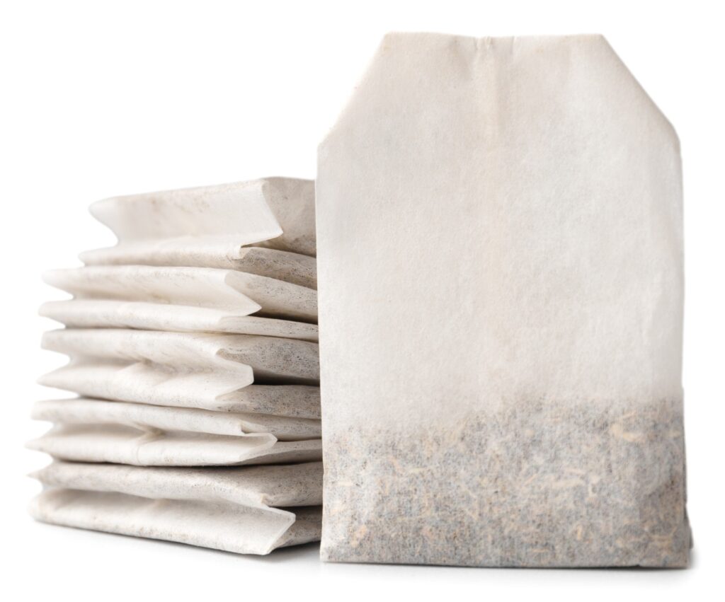 Teabags on a white background